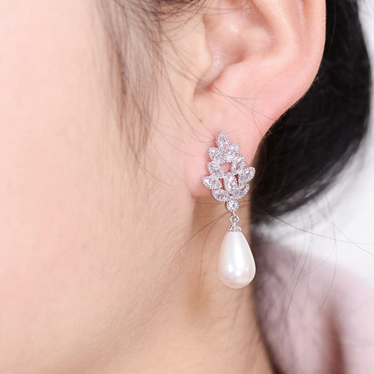 Zircon Pearl Earrings